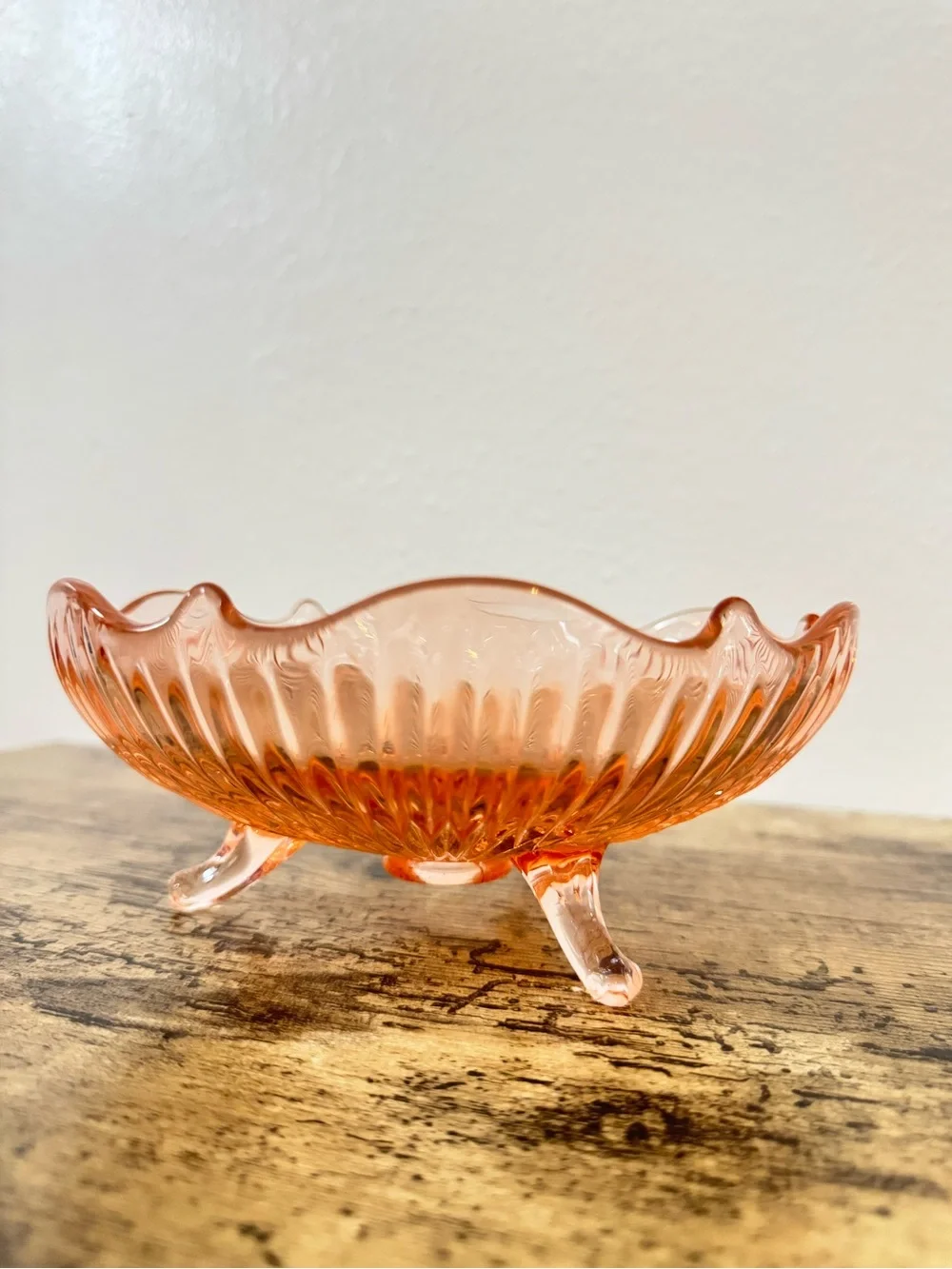 Pink Depression Glass Footed Bowl | Scalloped Candy Dish